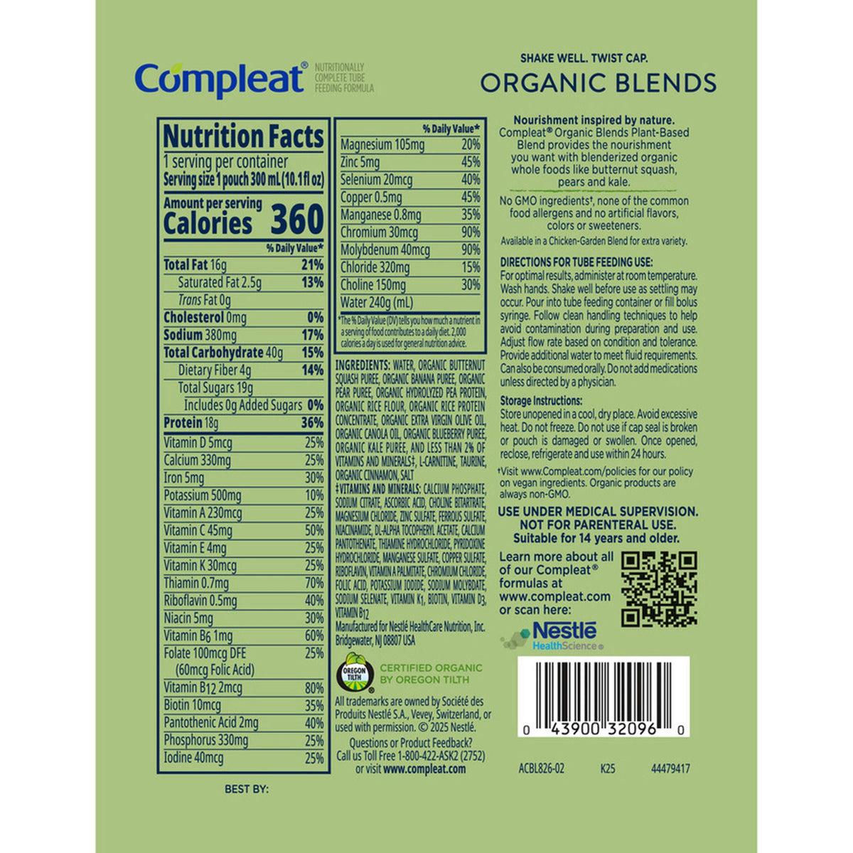 Compleat Organic Blends Plant Based Tube Feeding Formula 10.1 oz Pouch