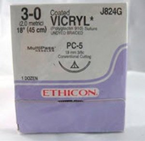 Absorbable Suture with Needle Coated Vicryl Polyglactin 910 PC-5 3/8 Circle Precision Conventional Cutting Needle Size