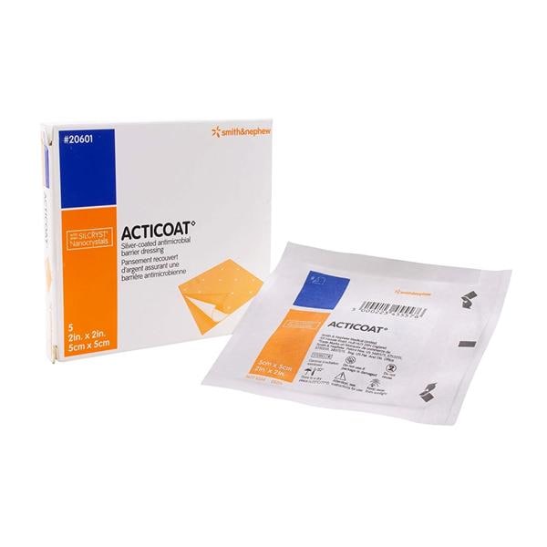 Acticoat Silver Antimicrobial Barrier Dressing 2 x 2 Inch – Low-Adherent 3-Layer Wound Contact Layer