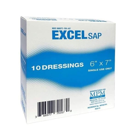 Excel SAP Super Absorbent Dressing with Silicone Adhesive, 6 x 7 Inch, Sterile – Square with Border