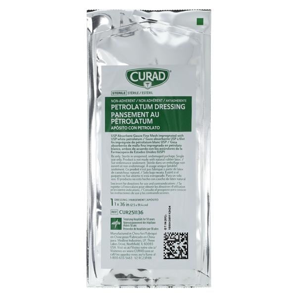 Curad Petrolatum Impregnated Dressing Strip 1 x 36 Inch Sterile Non-Adherent Wound Dressing