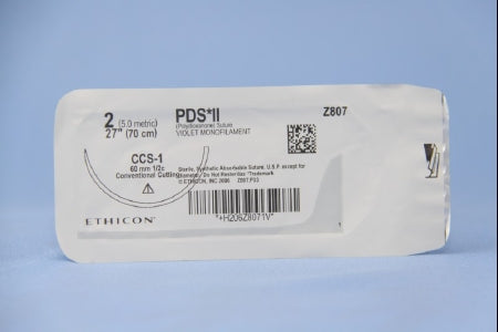 Absorbable Suture with Needle PDS II Polydioxanone CCS-1 1/2 Circle Conventional Cutting Needle Size 2 Monofilament