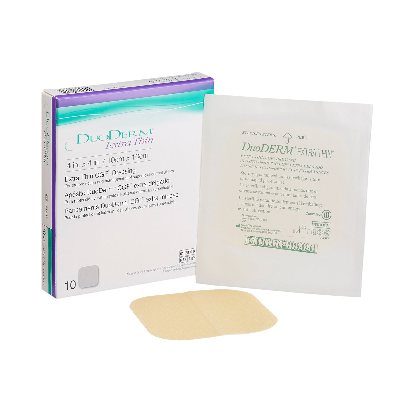DuoDERM Extra Thin CGF Hydrocolloid Dressing 4 x 4 Inch Sterile Square Dressing