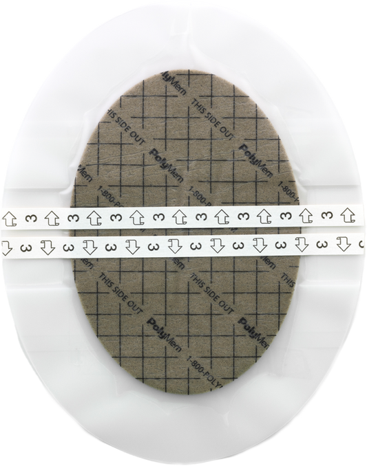 PolyMem Shapes Silver Foam Dressing 6-1/2 x 8-1/5 Inch Oval Sterile Adhesive Dressing