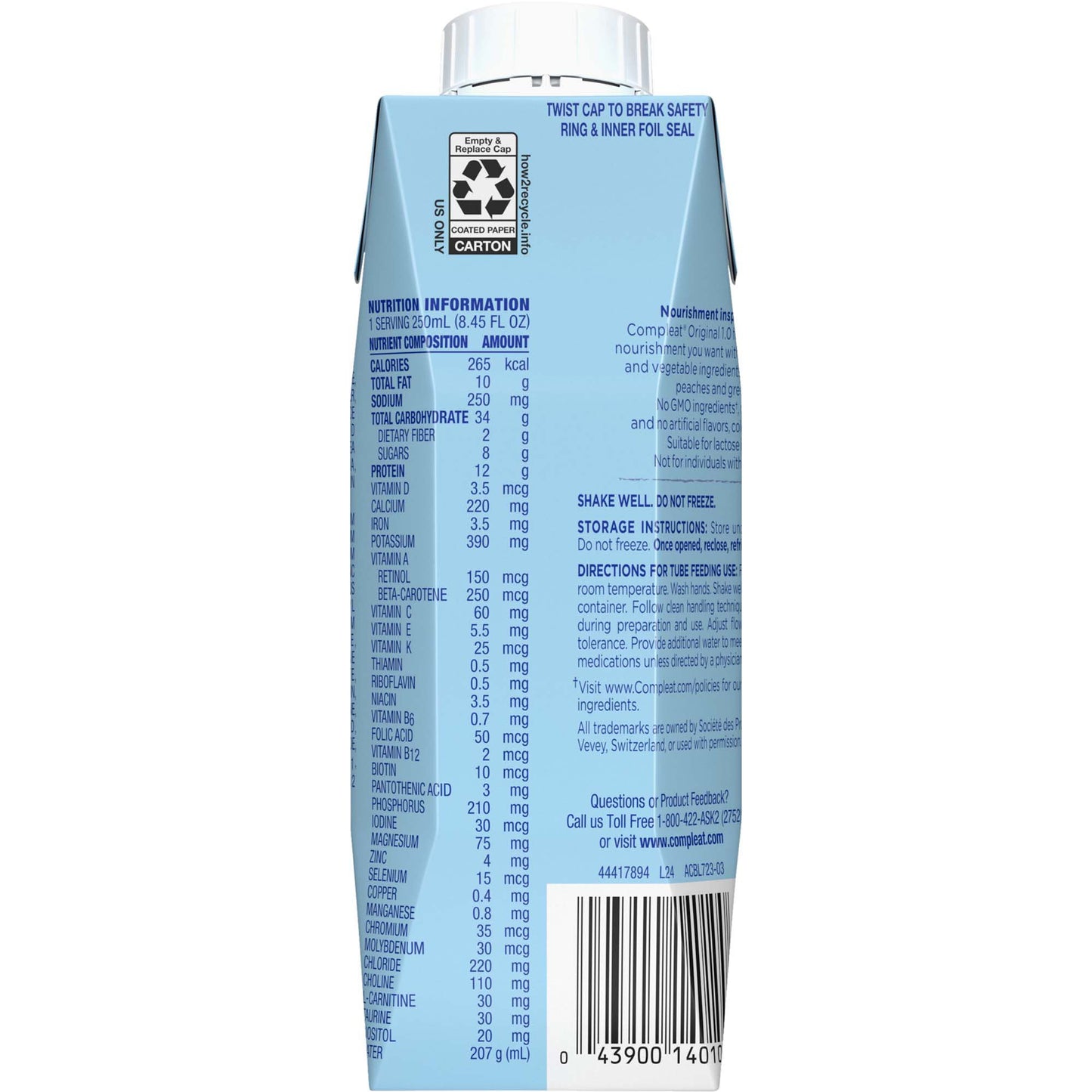 Compleat Original Unflavored Tube Feeding Formula 8.45 oz. Carton