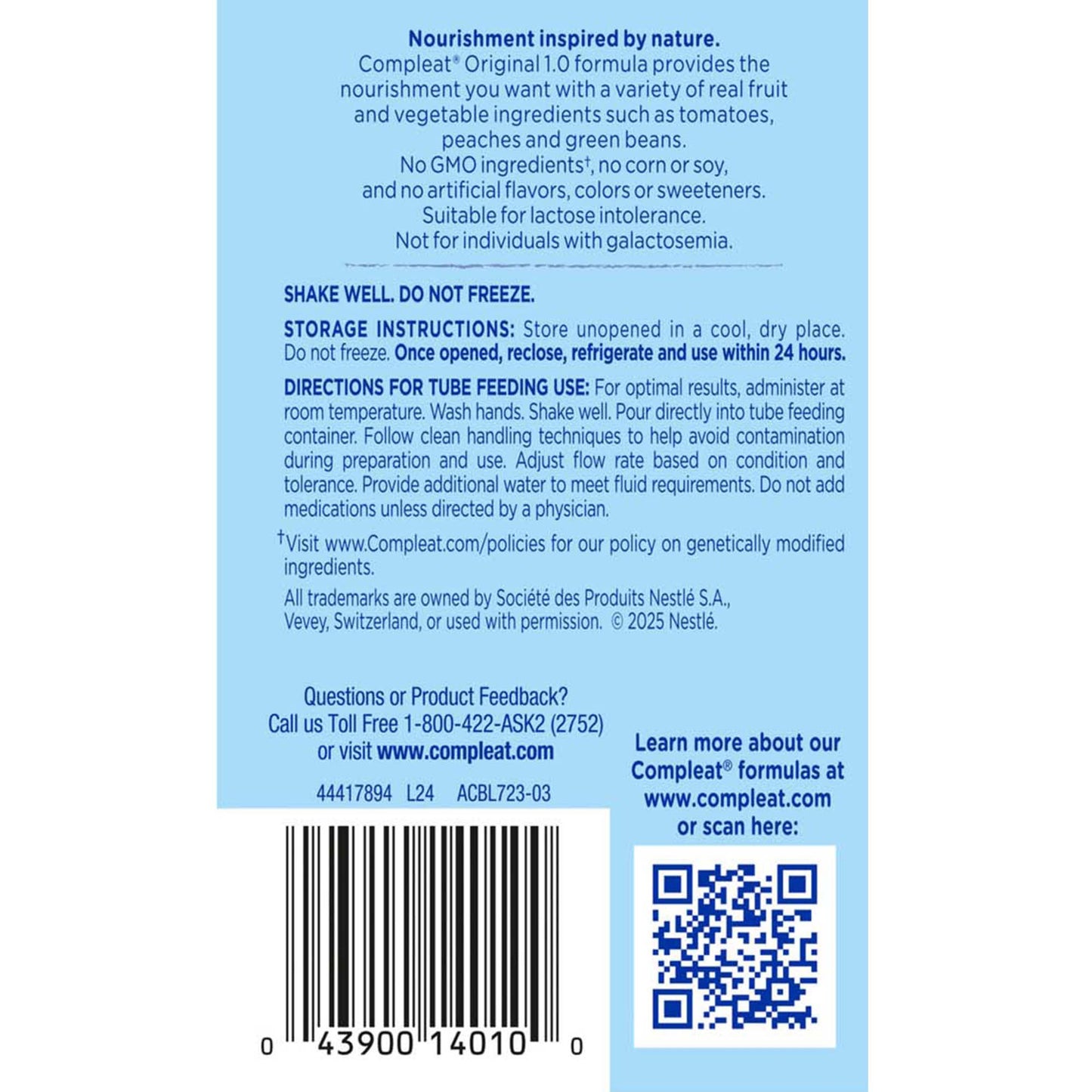 Compleat Original Unflavored Tube Feeding Formula 8.45 oz. Carton