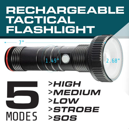 Taclight Max by Bell Howell Rechargeable LED Tactical Flashlight with 5 Modes