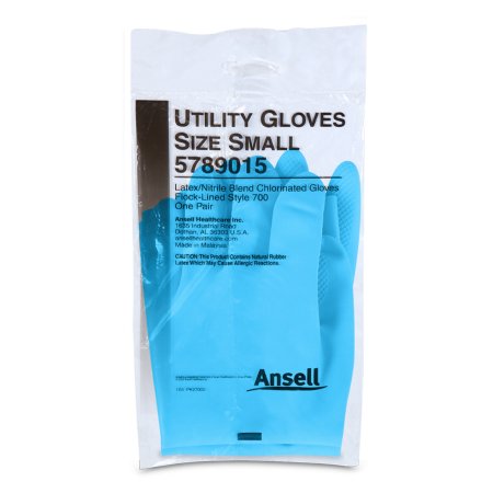 Utility Glove Flock Lined Latex / Nitrile Straight Cuff NonSterile Blue