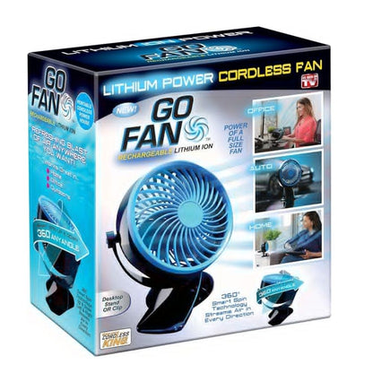 Go Fan Rechargeable Cordless Lithium-Ion Fan – 360 Smart Spin, Clip & Stand