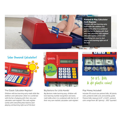 Learning Resources Pretend & Play Calculator Cash Register – 73-Piece Toy Cash Register with Play Money, Ages 3+