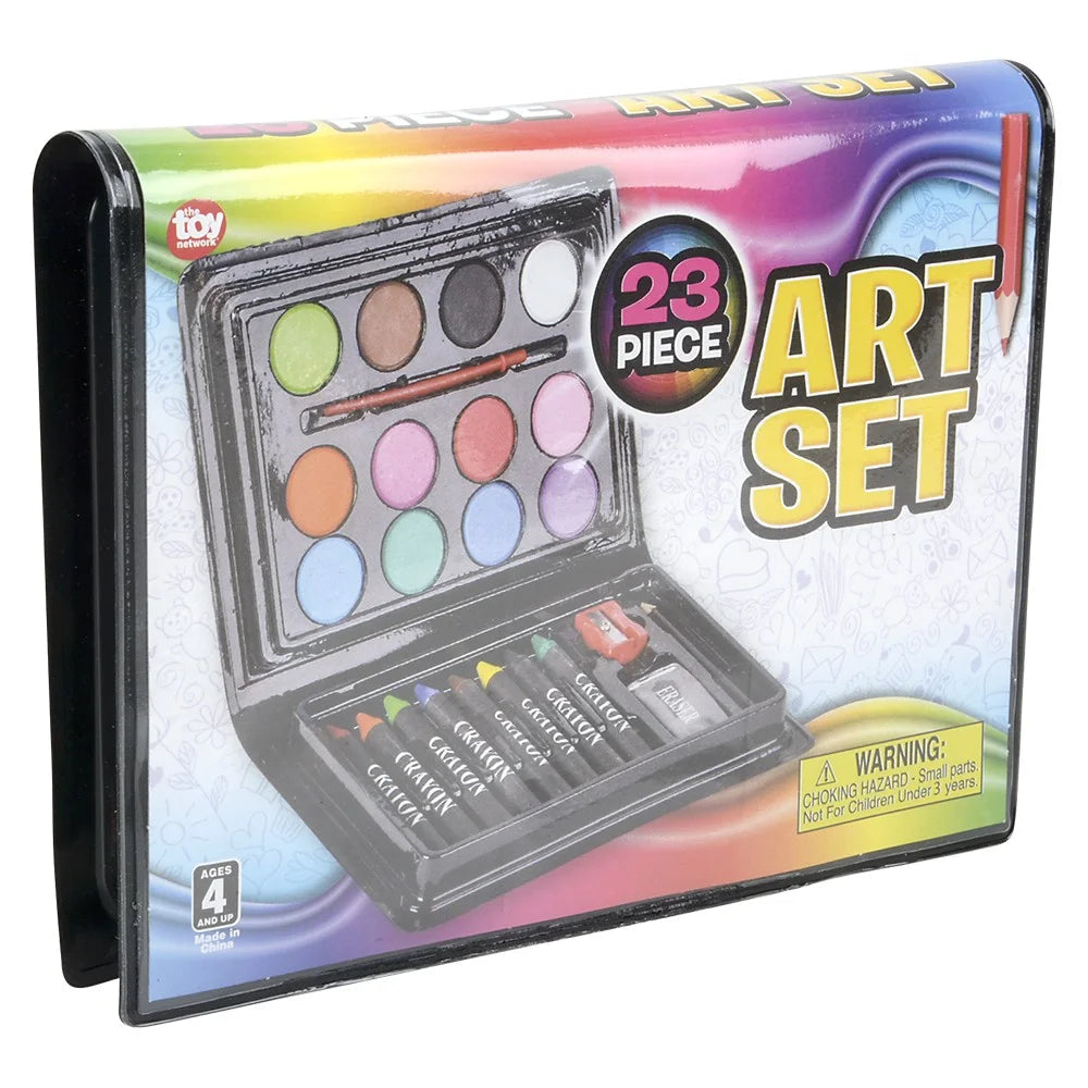 Mini Art Set for Kids – 23-Piece Creative Kit with Watercolors, Crayons, Paint Brush, Pencil & More