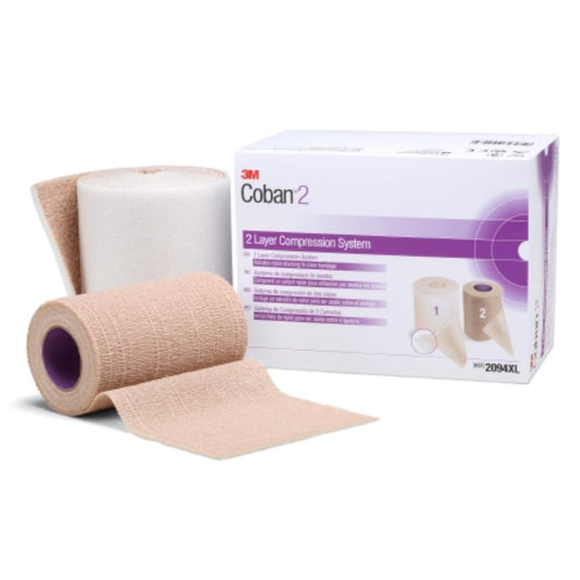 2 Layer Compression Bandage System 3M Coban 2 4 Inch X 3-4/5 Yard / 4 Inch X 6-3/10 Yard Self-Adherent / Pull On Closure Tan / White NonSterile 35 to 40 mmHg