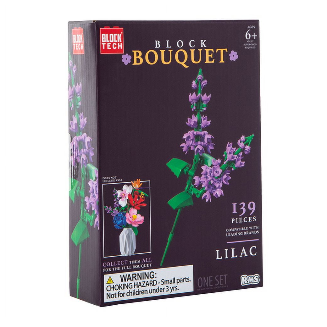 Block Tech Compatible Lilac Flower Bouquet Building Set – 139 Pieces Floral Brick Kit, Ages 6+
