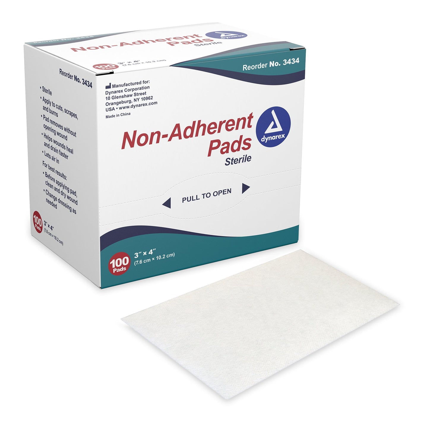 Dynarex Non-Adherent Dressing 3 x 4 Inch Sterile Pads