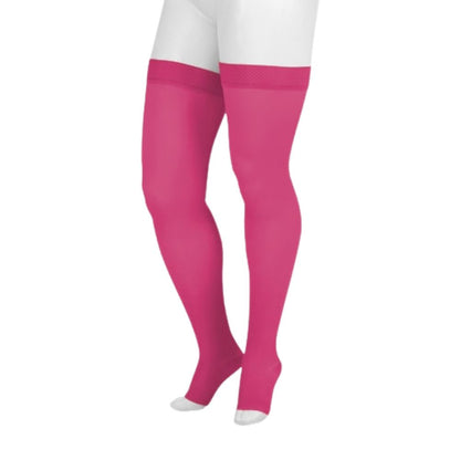 Juzo Dynamic Compression Stockings Tigh High 20-30 mmHG Max Open Toe Short with Silicone Top Band