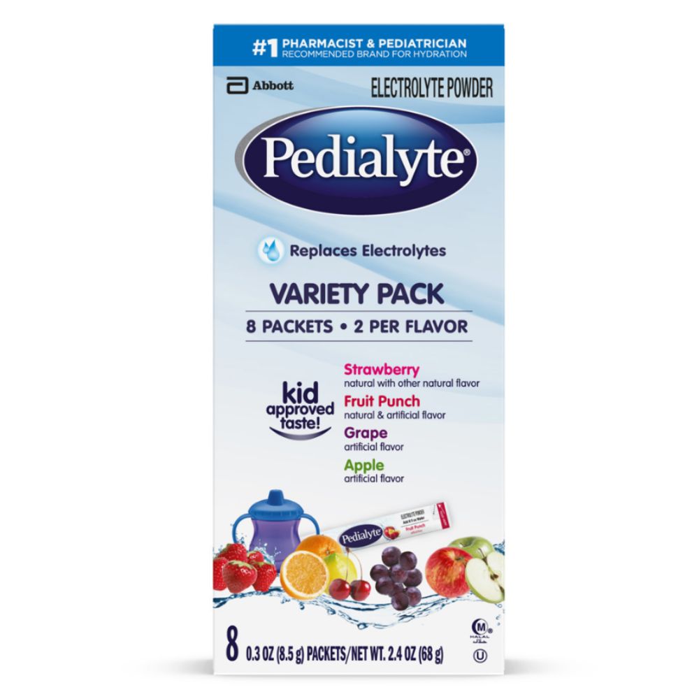 Pedialyte Powder Packs 0.3 oz – Fruit Punch, Grape, Apple, Strawberry