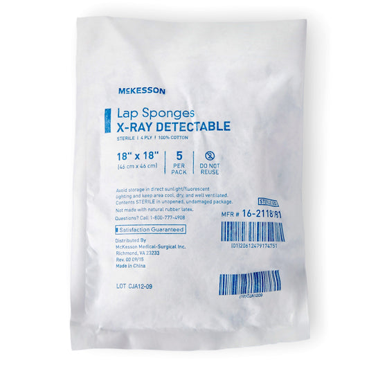 McKesson X-Ray Detectable Surgical Laparotomy Sponge 18 x 18 Inch 4-Ply Cotton Sterile 5 Count