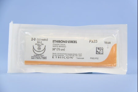 Nonabsorbable Suture with Needle Ethibond Polyester SH-2 1/2 Circle Taper Point Needle Size 2 - 0 Braided