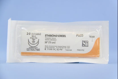 Nonabsorbable Suture with Needle Ethibond Polyester SH-2 1/2 Circle Taper Point Needle Size 2 - 0 Braided