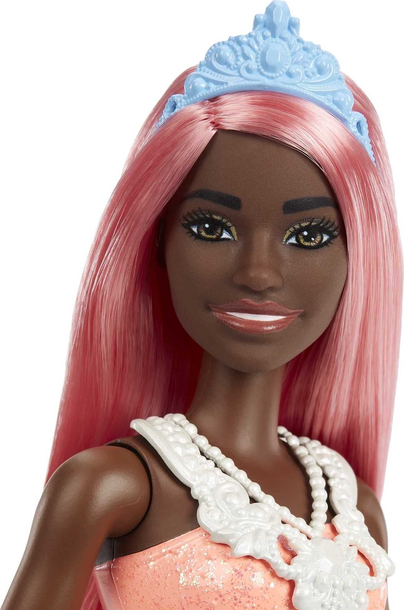 Barbie Dreamtopia Princess Doll – Curvy Body, Pink Hair, Floral Skirt & Tiara