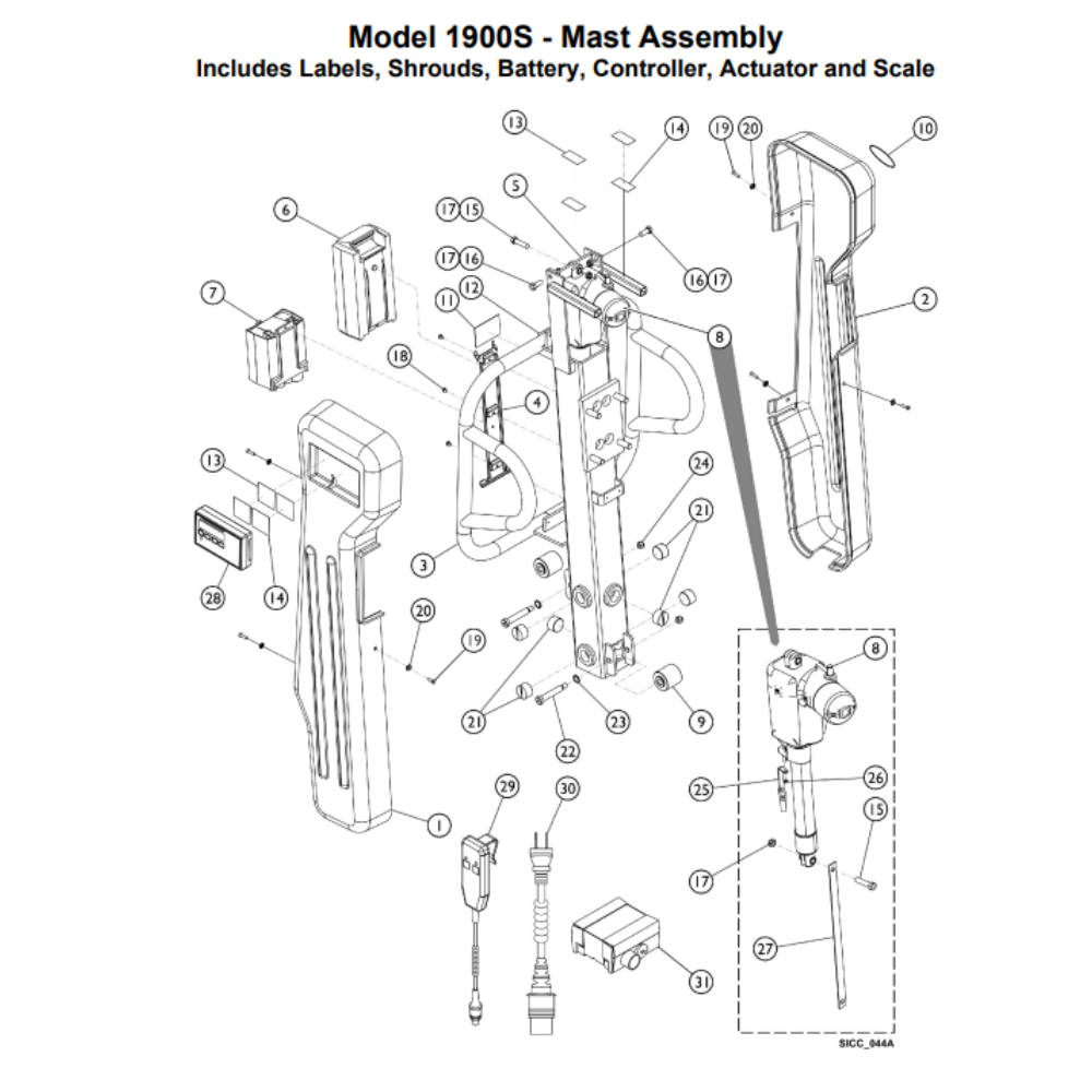 Mast Actuator for Bath Lift 1900 – Invacare