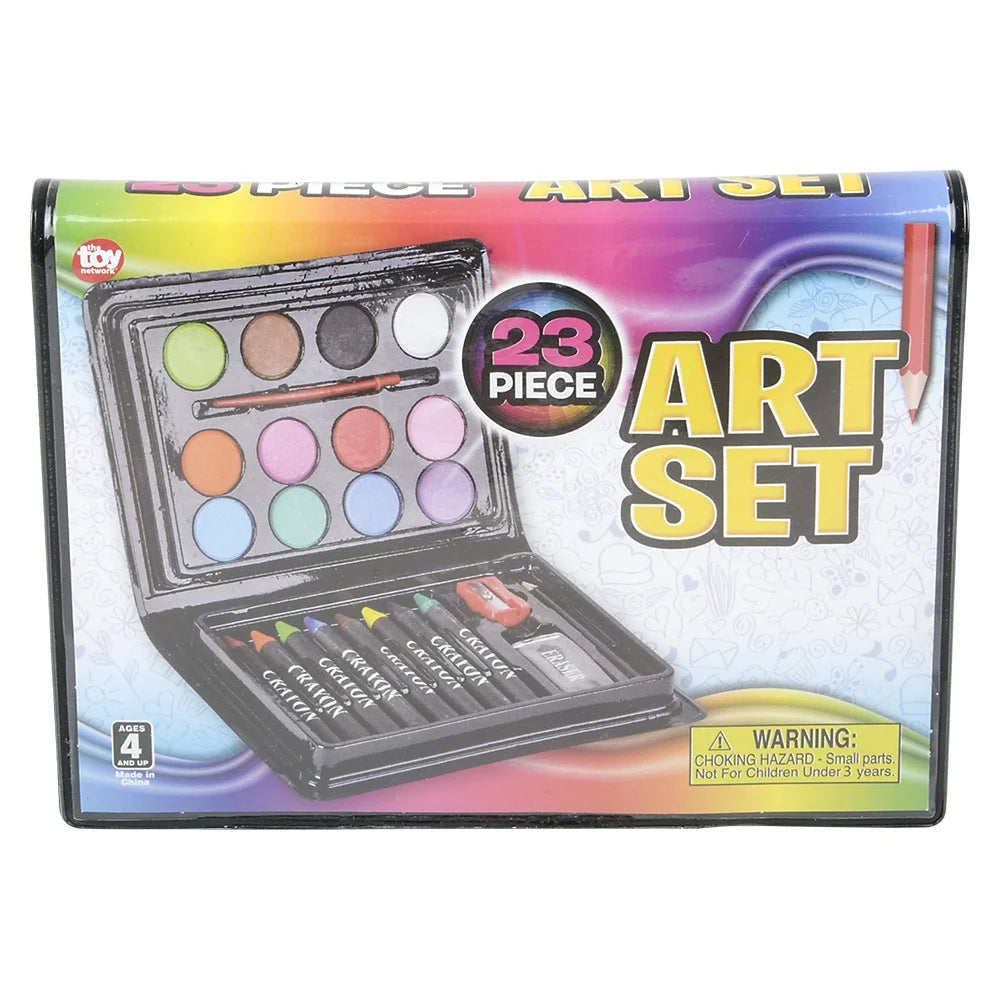 Mini Art Set for Kids – 23-Piece Creative Kit with Watercolors, Crayons, Paint Brush, Pencil & More