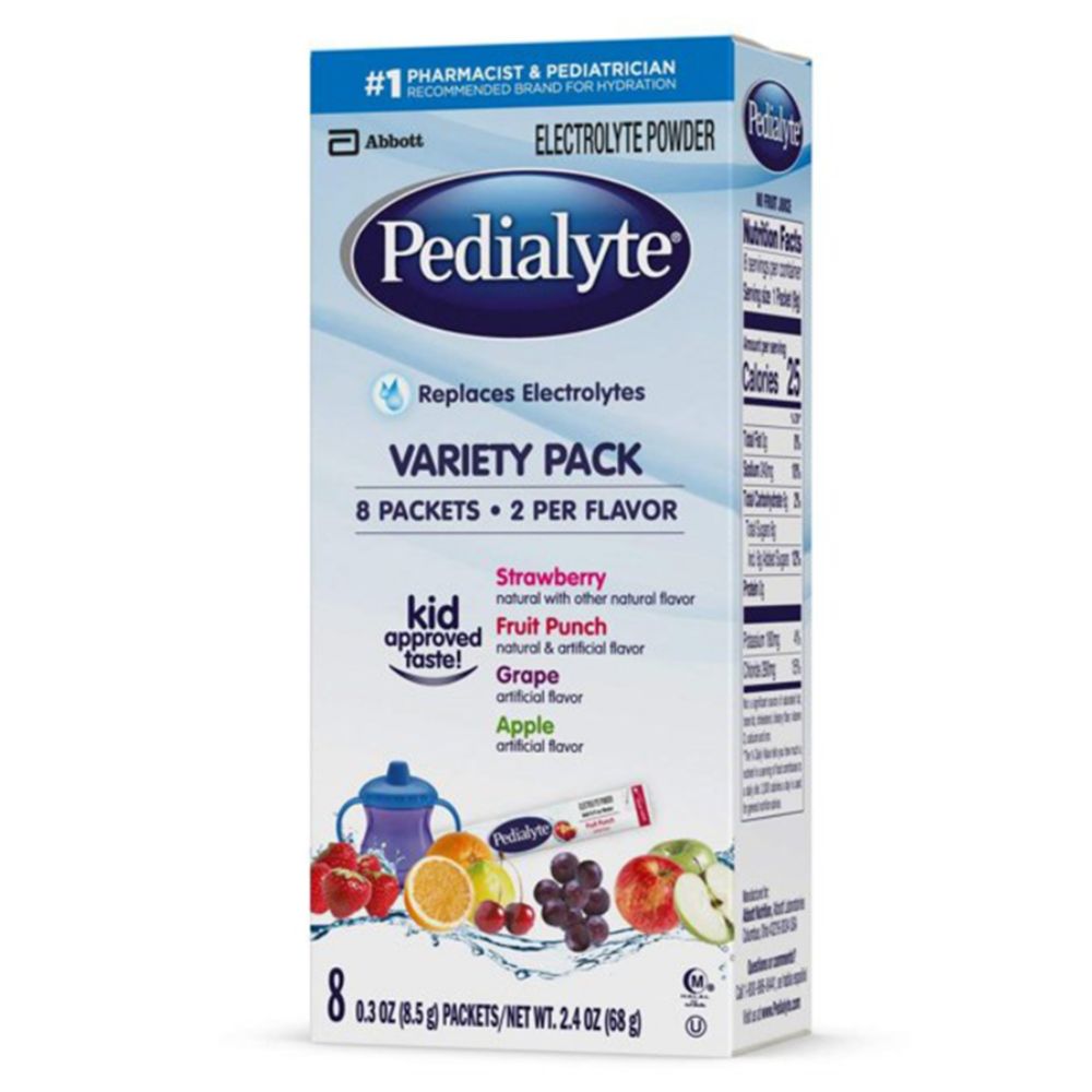 Pedialyte Powder Packs 0.3 oz – Fruit Punch, Grape, Apple, Strawberry