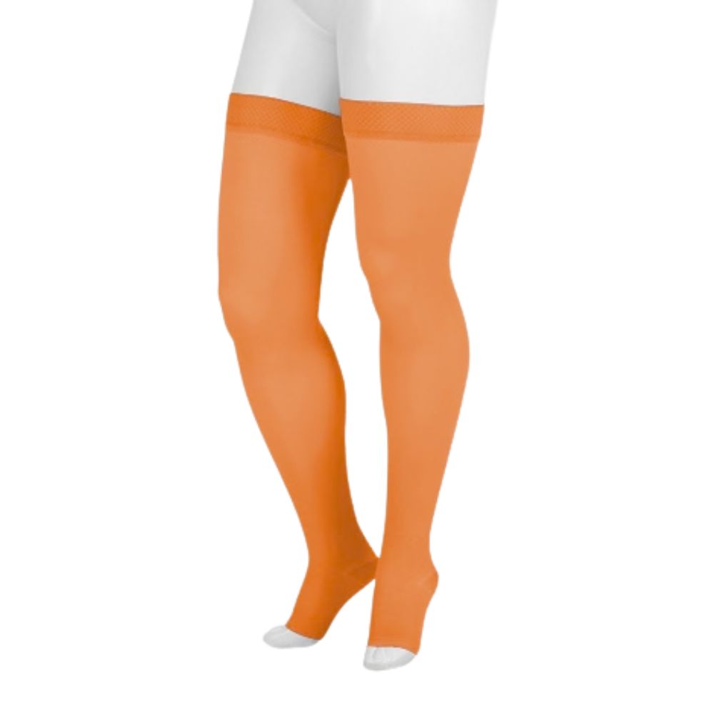 Juzo Dynamic Compression Stockings Tigh High 20-30 mmHG Max Open Toe Short with Silicone Top Band