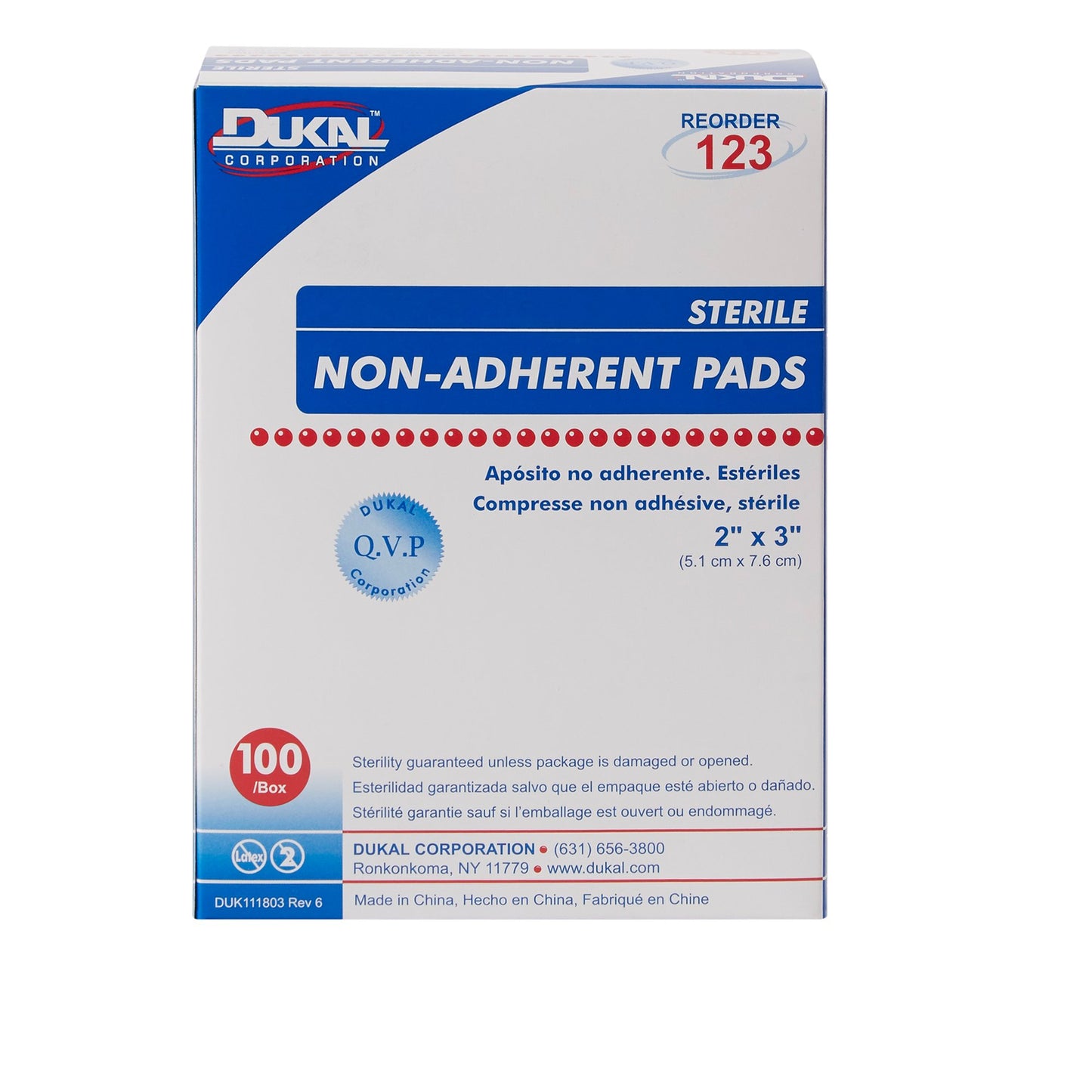 Dukal Non-Adherent Dressing 2 x 3 Inch Sterile Rayon/Polyester 1 Per Pack