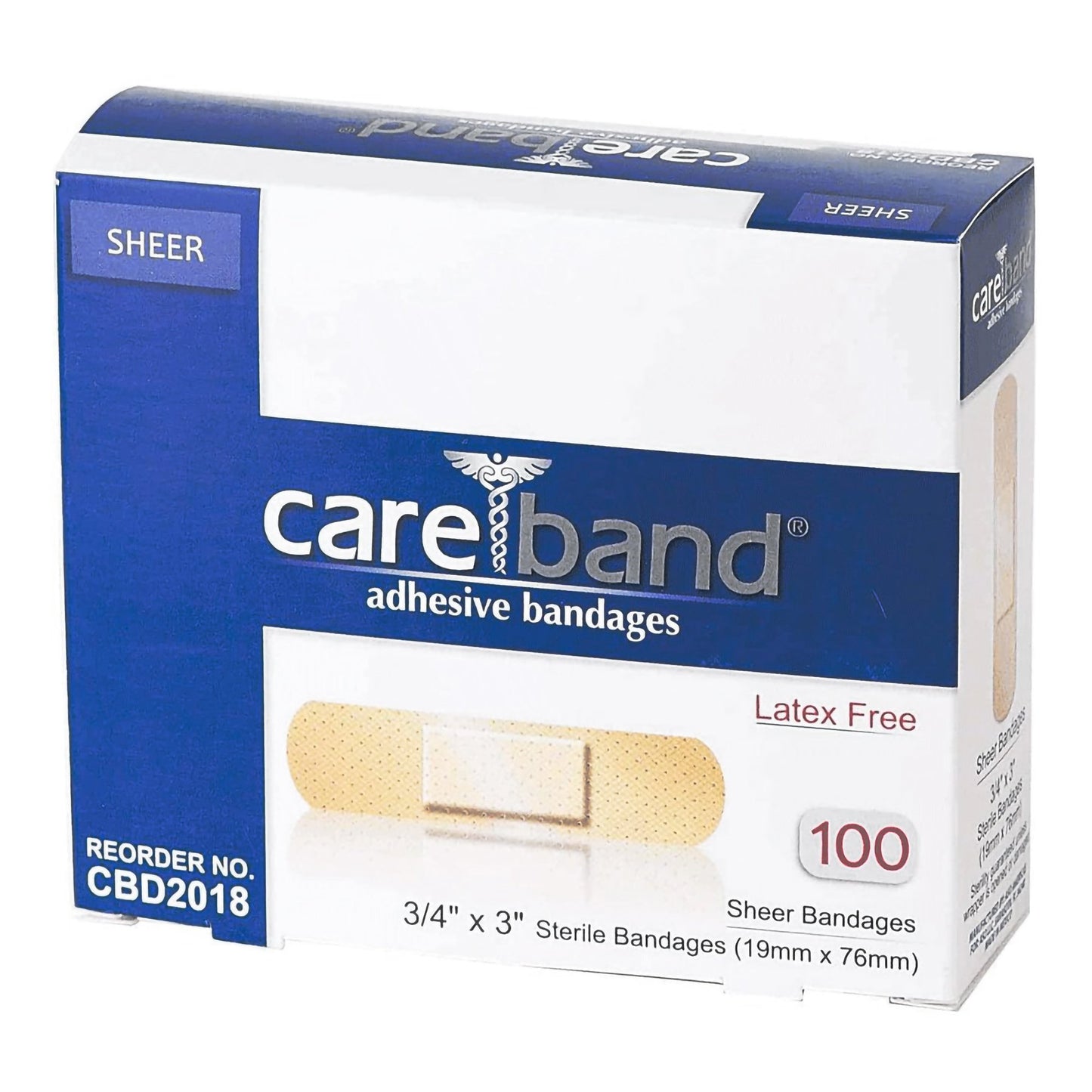 Careband Sheer Plastic Adhesive Strip 3/4 x 3 Inch Sterile Clear Wound Bandage