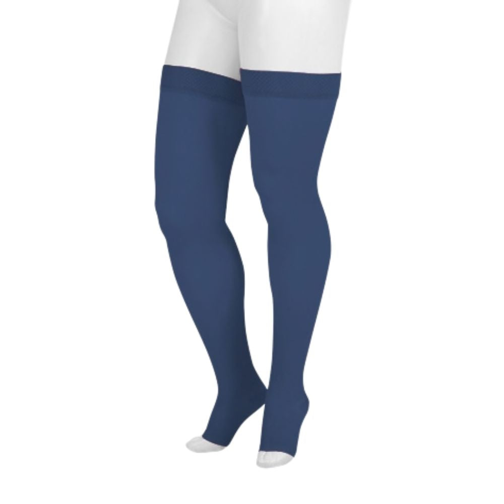 Juzo Dynamic Compression Stockings Tigh High 20-30 mmHG Max Open Toe Short with Silicone Top Band