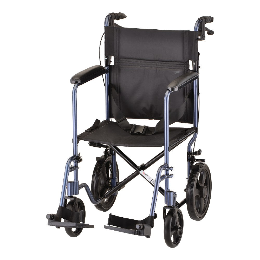 Lightweight Transport Chair With Hand Brakes - 20" With Swing Away Footrests