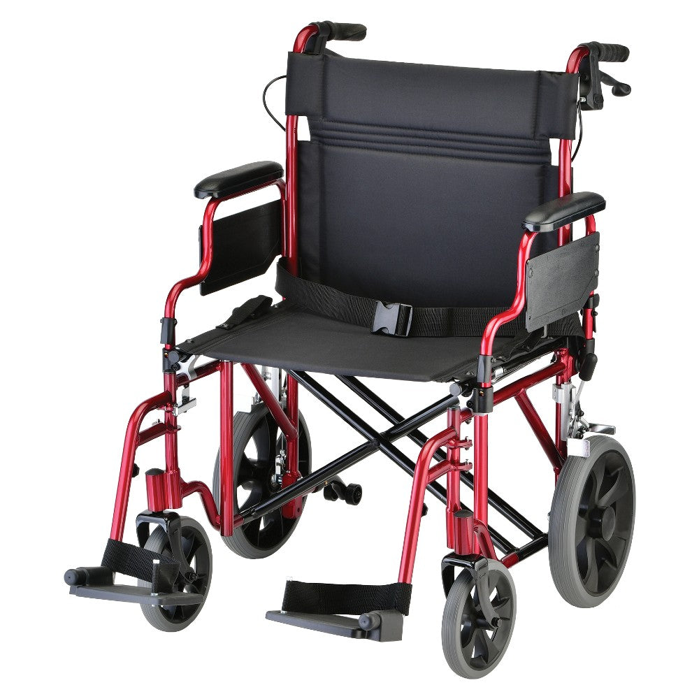 Heavy Duty Transport Chair With 12" Wheels, Hand Brakes, Removable Arms - 22" Extra Wide With Swing