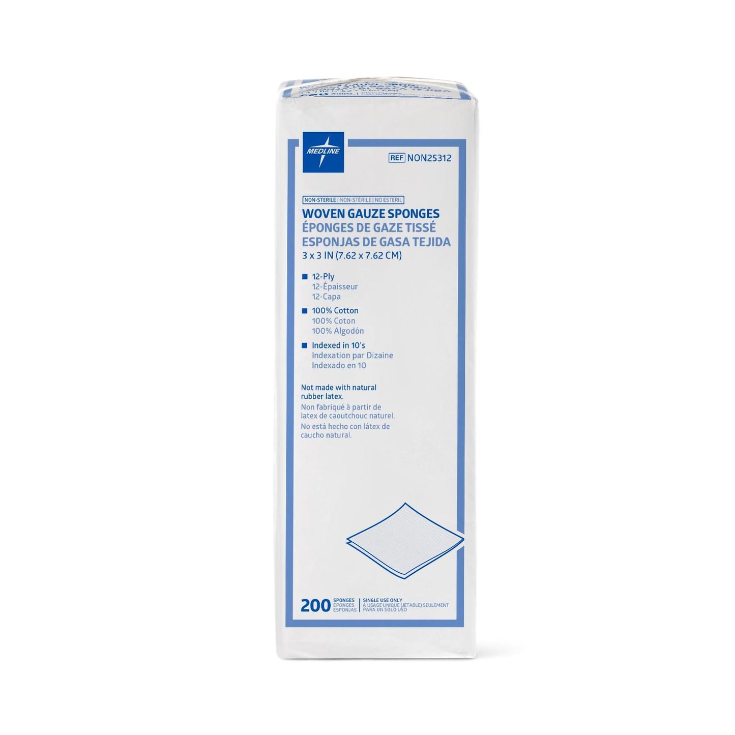 Medline Gauze Sponges 3 x 3 Inch, 12-Ply, NonSterile – 200 per Pack