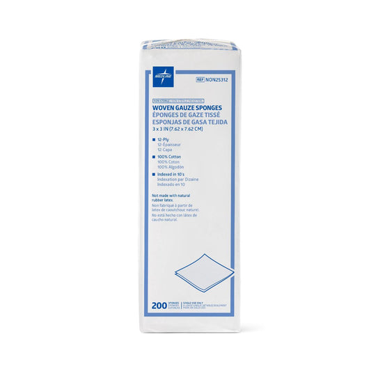 Medline Gauze Sponges 3 x 3 Inch, 12-Ply, NonSterile – 200 per Pack