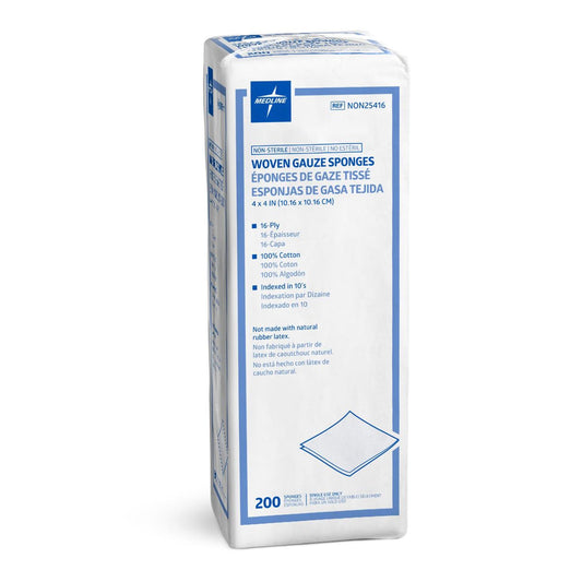 Medline Gauze Sponges 4 x 4 Inch, 16-Ply, NonSterile – 200 per Pack