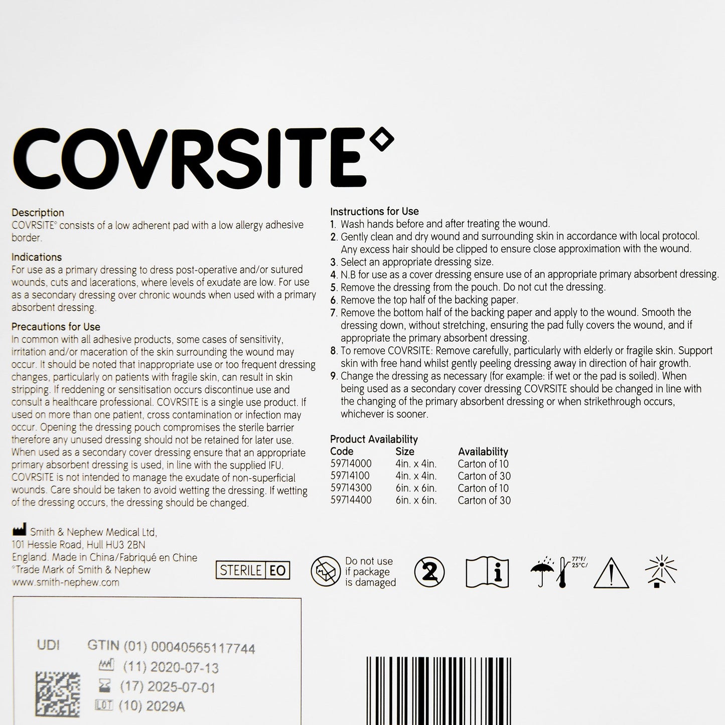 Covrsite Composite Dressing, 6 x 6 Inch, NonSterile, Film Backing