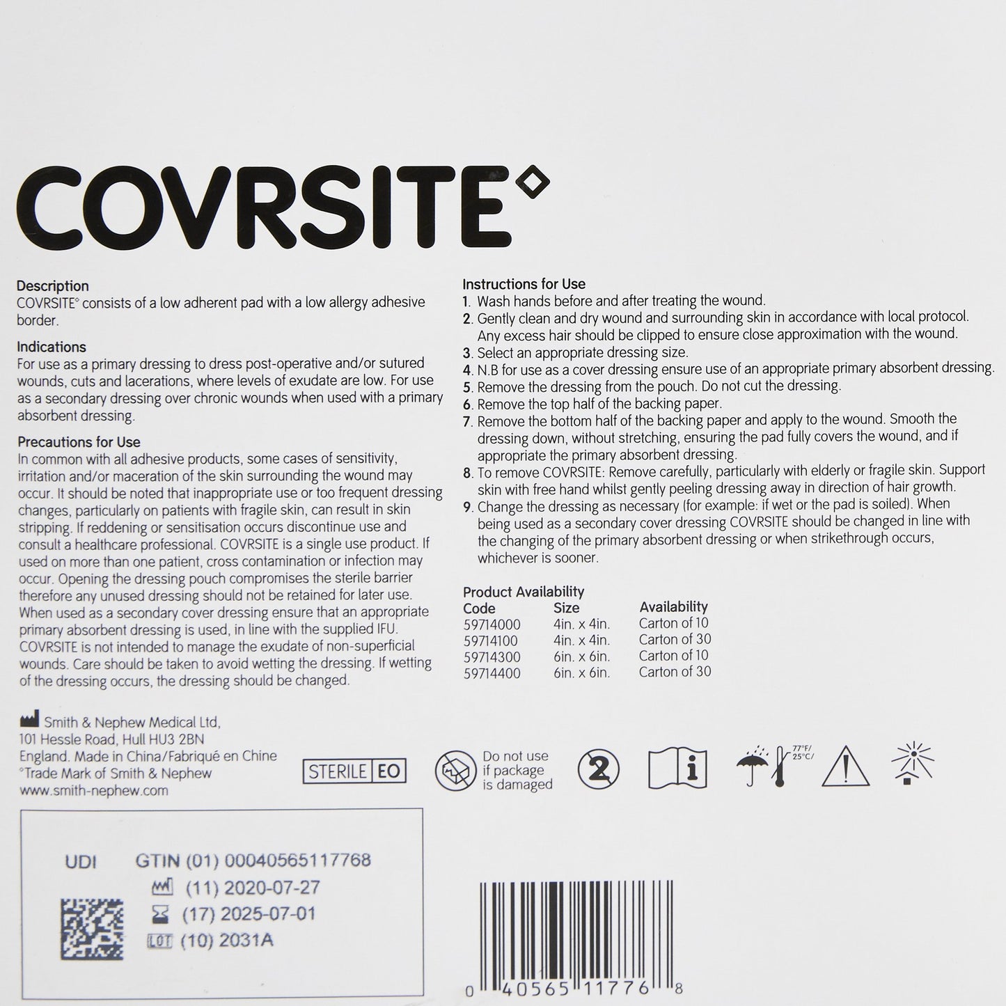 Covrsite Composite Dressing 6 x 6 Inch Sterile Square