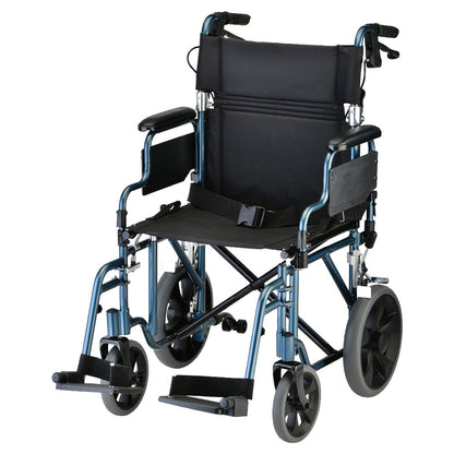 Lightweight Transport Chair With 12" Rear Wheels, Hand Breaks, Removeable Arms - 19" With Swing Awa