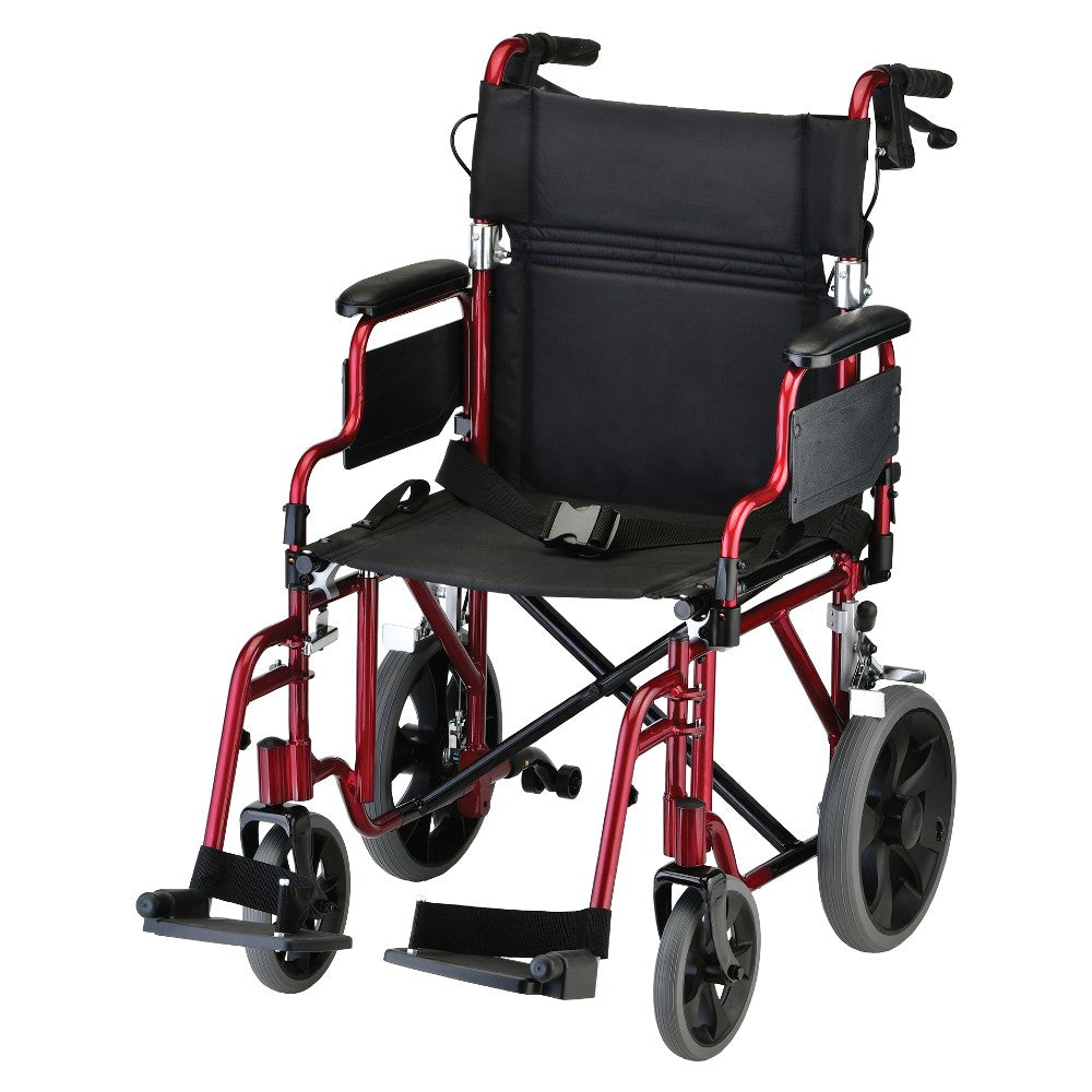 Lightweight Transport Chair With 12" Rear Wheels, Hand Breaks, Removeable Arms - 19" With Swing Awa