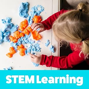 Moosh! Fluffy Modeling Clay – Soft Foam Non-Drying Clay with 10 Animal Molds (Blue/Yellow, 6.4oz)