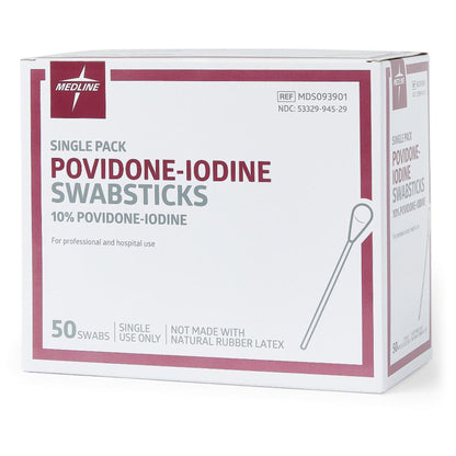 Medline 10% Povidone-Iodine Swabstick 4 Inch Individual Packet NonSterile