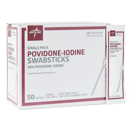 Medline 10% Povidone-Iodine Swabstick 4 Inch Individual Packet NonSterile