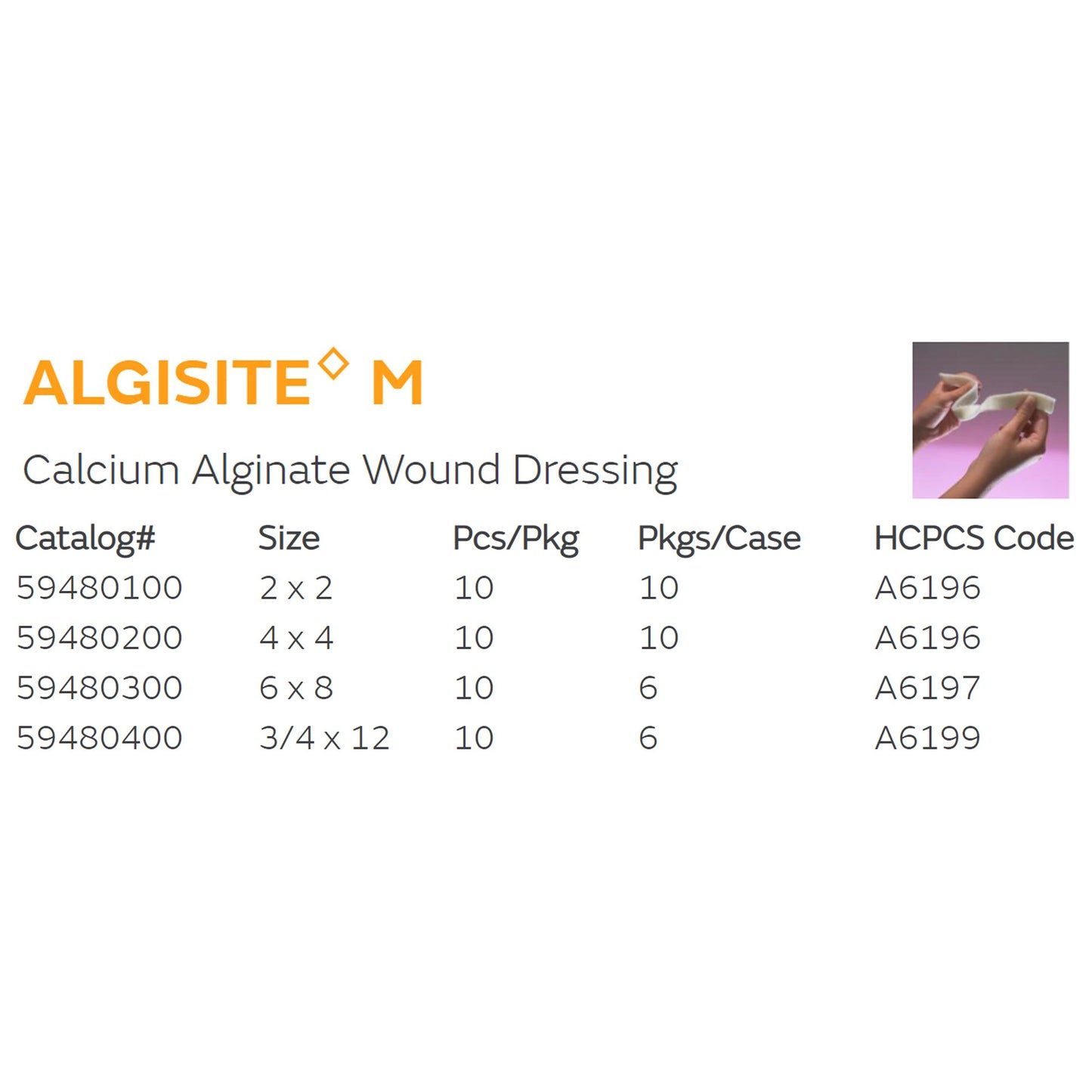 AlgiSite M Calcium Alginate Dressing 4 x 4 Inch Sterile Square