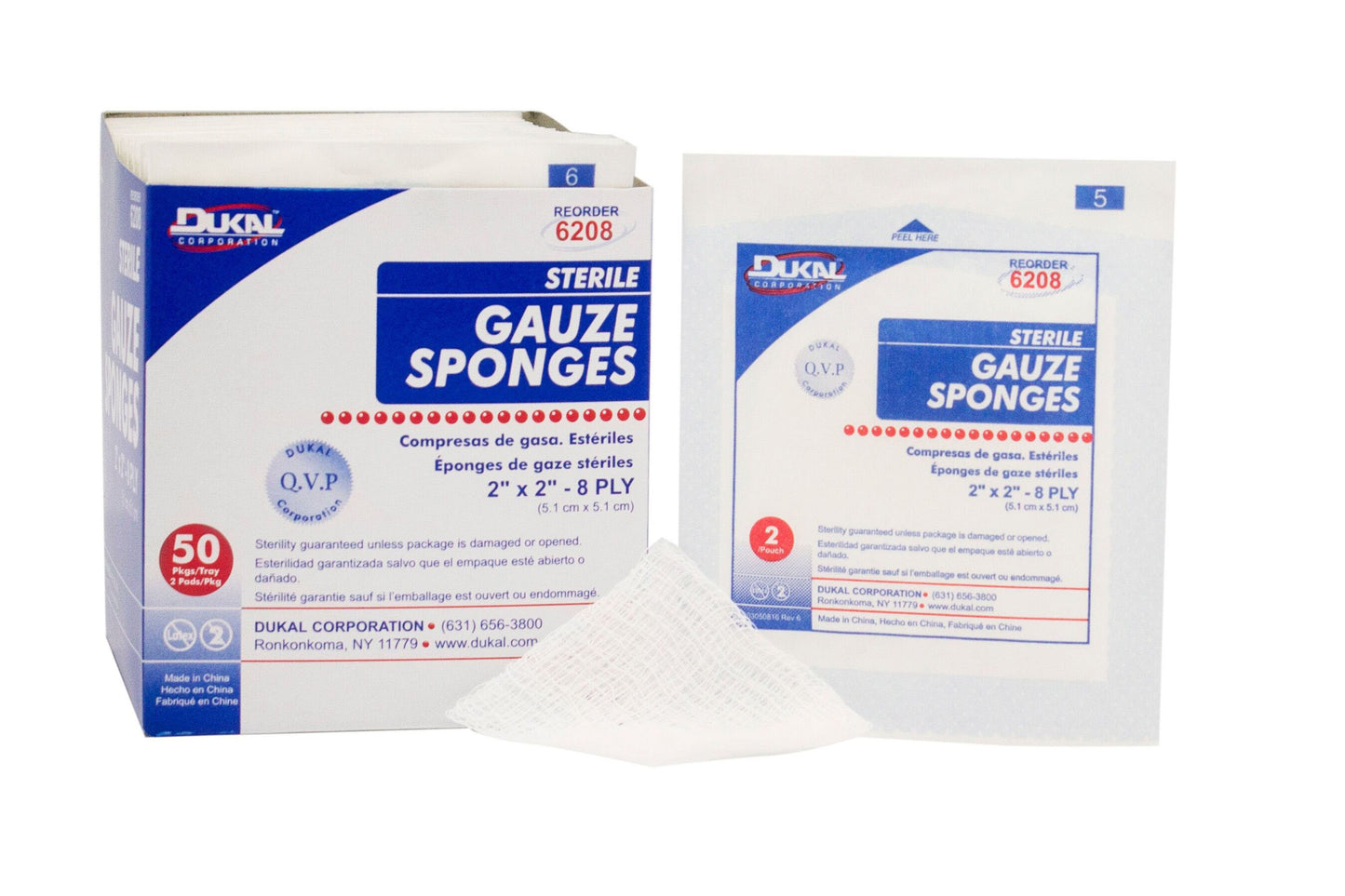 Dukal Sterile Gauze Sponge 2 x 2 Inch 8-Ply Cotton 2 per Pack