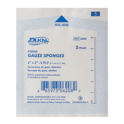 Dukal Sterile Gauze Sponge 2 x 2 Inch 8-Ply Cotton 2 per Pack