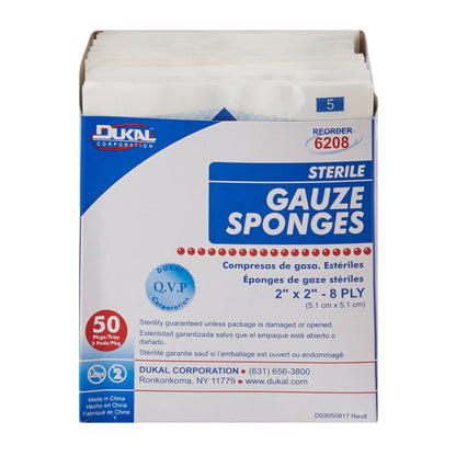 Dukal Sterile Gauze Sponge 2 x 2 Inch 8-Ply Cotton 2 per Pack