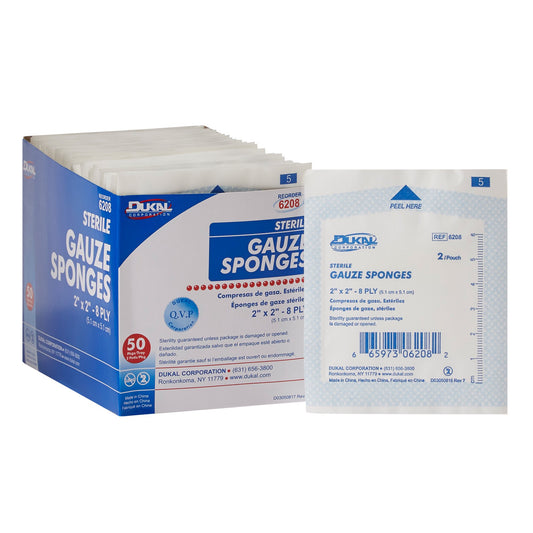 Dukal Sterile Gauze Sponge 2 x 2 Inch 8-Ply Cotton 2 per Pack