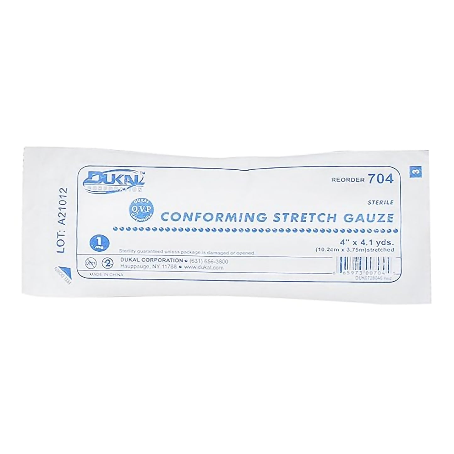 Dukal Conforming Bandage 4 Inch x 4-1/10 Yard 1-Ply Sterile Rayon Polyester Roll