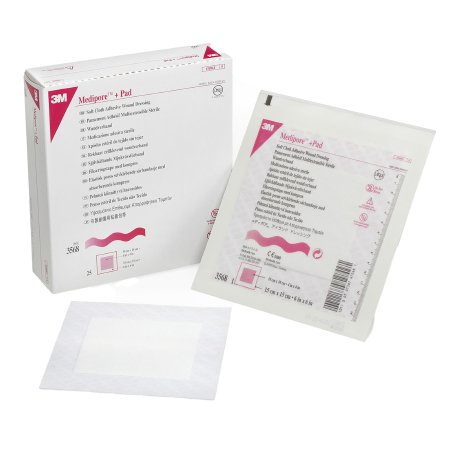 Adhesive Dressing 3M Medipore 6 X 6 Inch Soft Cloth Square White Sterile